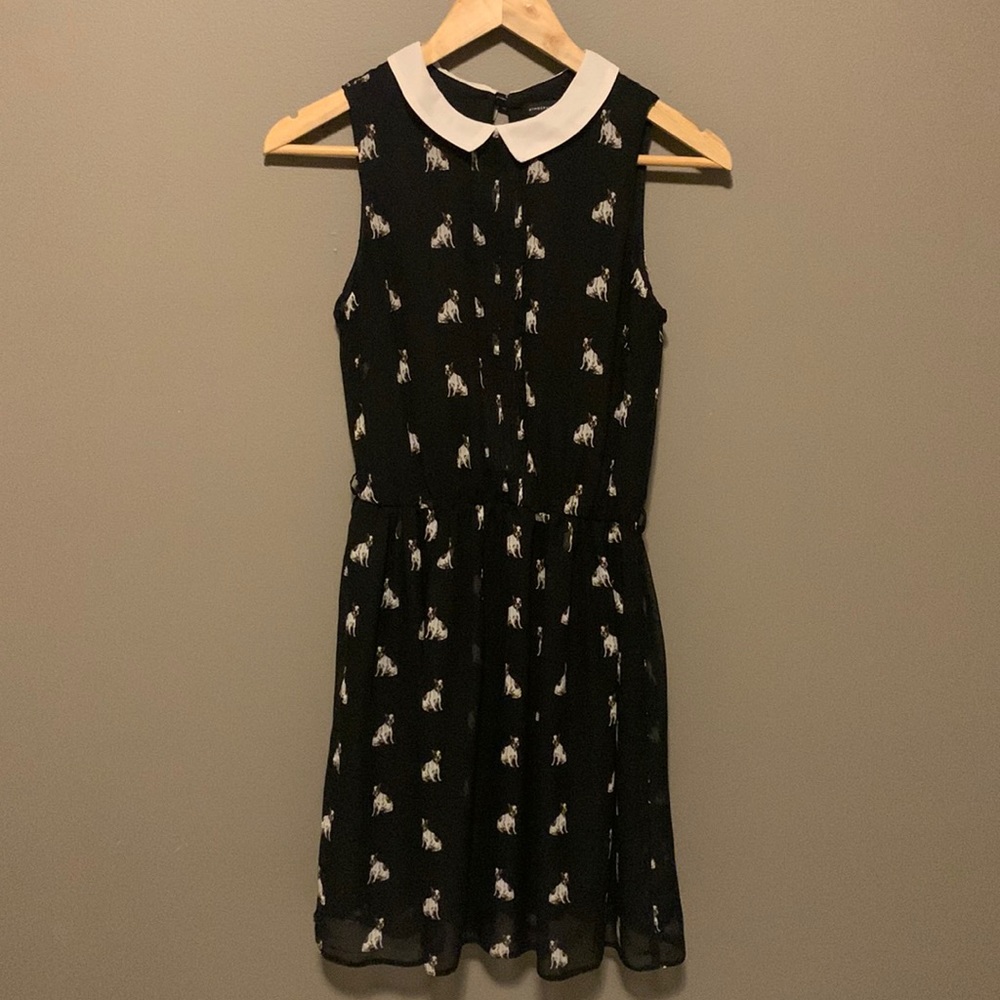 Atmosphere Women’s black dog print dress with white collar. Size 4 US/8 …